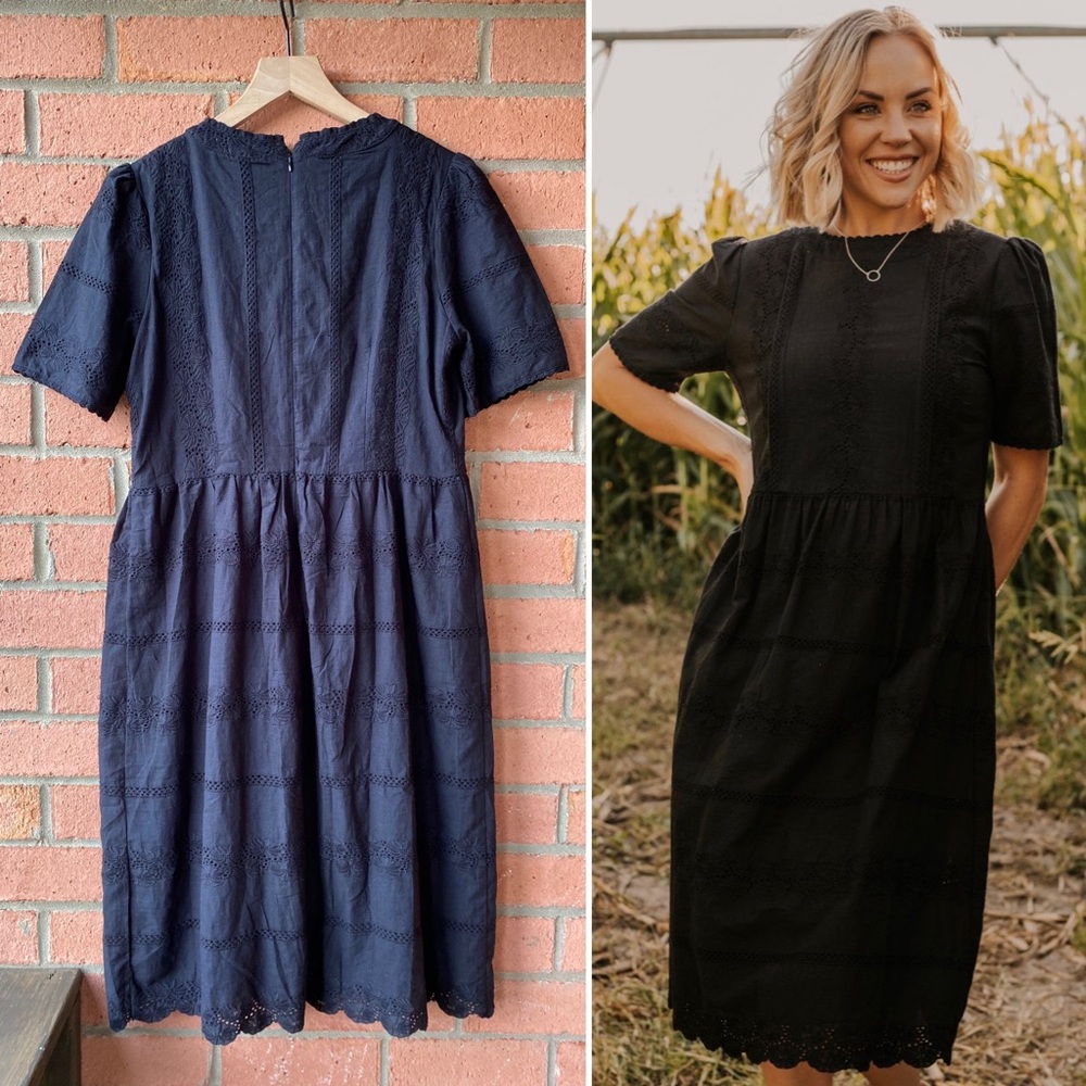 ROOLEE Jadelynn Mom Black Eyelet Lace Dress, M NWT